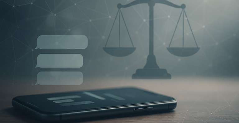 Abstract smartphone and scales of justice illustrating a ChatGPT confession becoming digital evidence in court.
