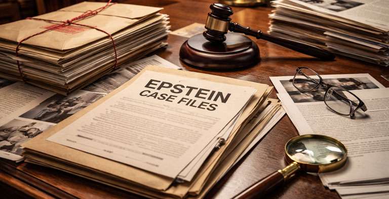 Legal documents and courtroom gavel symbolising the Epstein Files Investigation in the UK