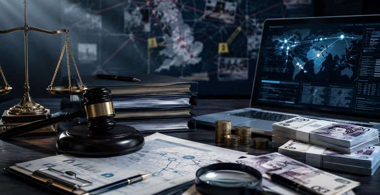 Illustration of prosecutors targeting illegal assets and financial crime profits under the new CPS asset recovery strategy.