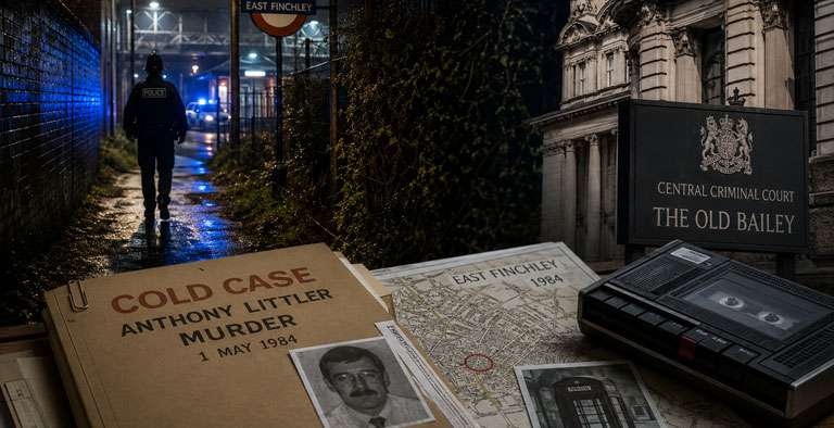 A dark alleyway near East Finchley station representing the 1984 Anthony Littler murder and the undercover police operation that solved the case.