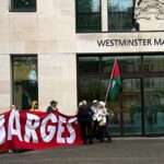 Exterior view of Westminster Magistrates' Court, where a Palestine Action Group charge case is being heard.